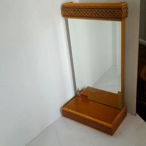 Gold Leaf Accent Wall Mirror with Shelf